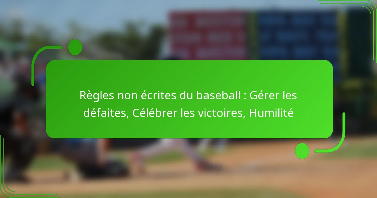 Règles non écrites du baseball : Gérer les défaites, Célébrer les victoires, Humilité