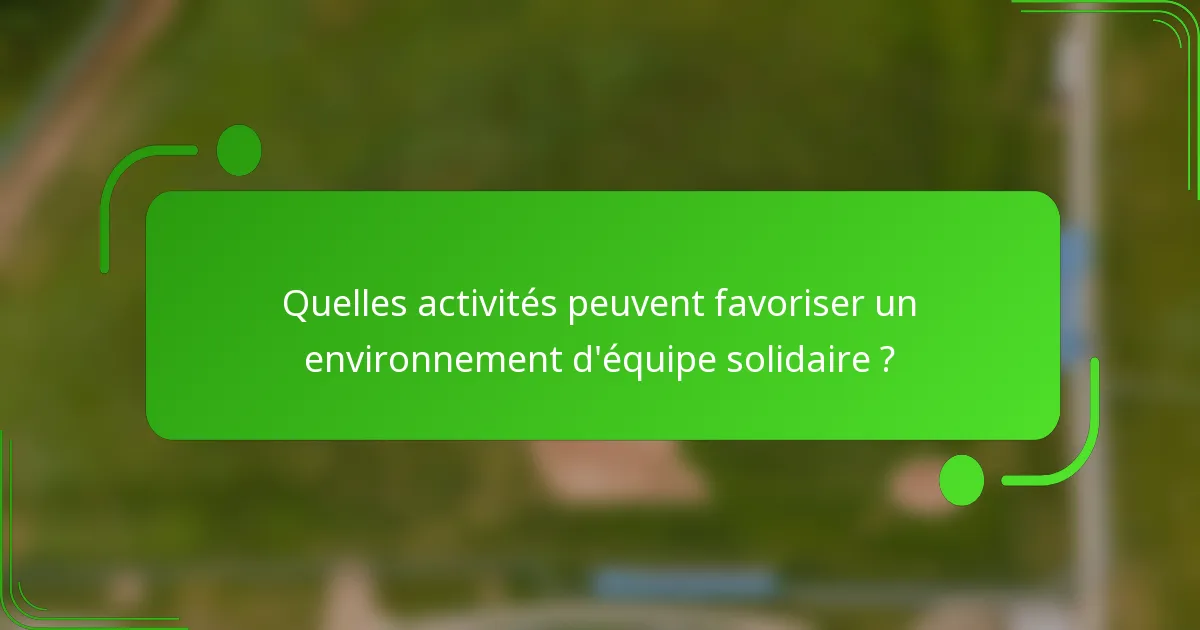 Quelles activités peuvent favoriser un environnement d'équipe solidaire ?